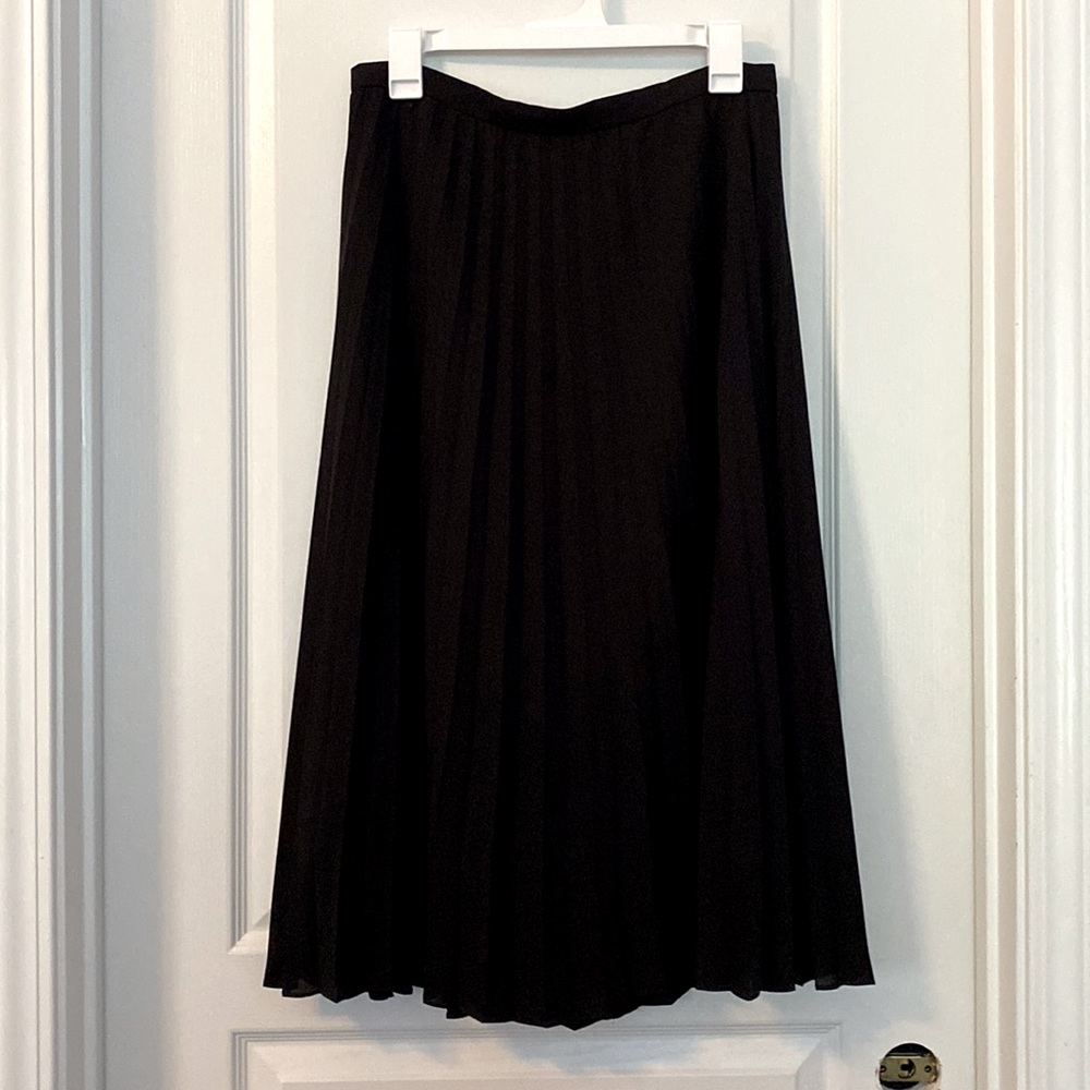 Black midi length pleated skirt, size 6, J Crew, 100% polyester